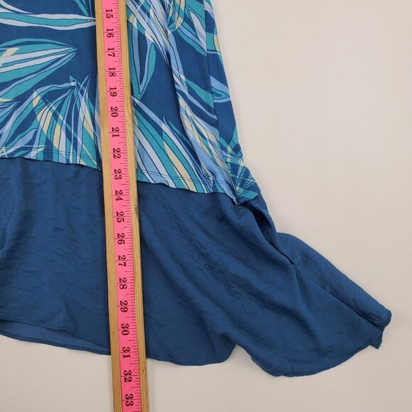 LOGO By Lori Goldstein Womens Satin Hem Tunic Top Size M Blue Printed Asymmetric - Picture 15 of 16